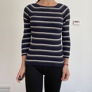 Anthropologie cotton blend navy striped sweater xs